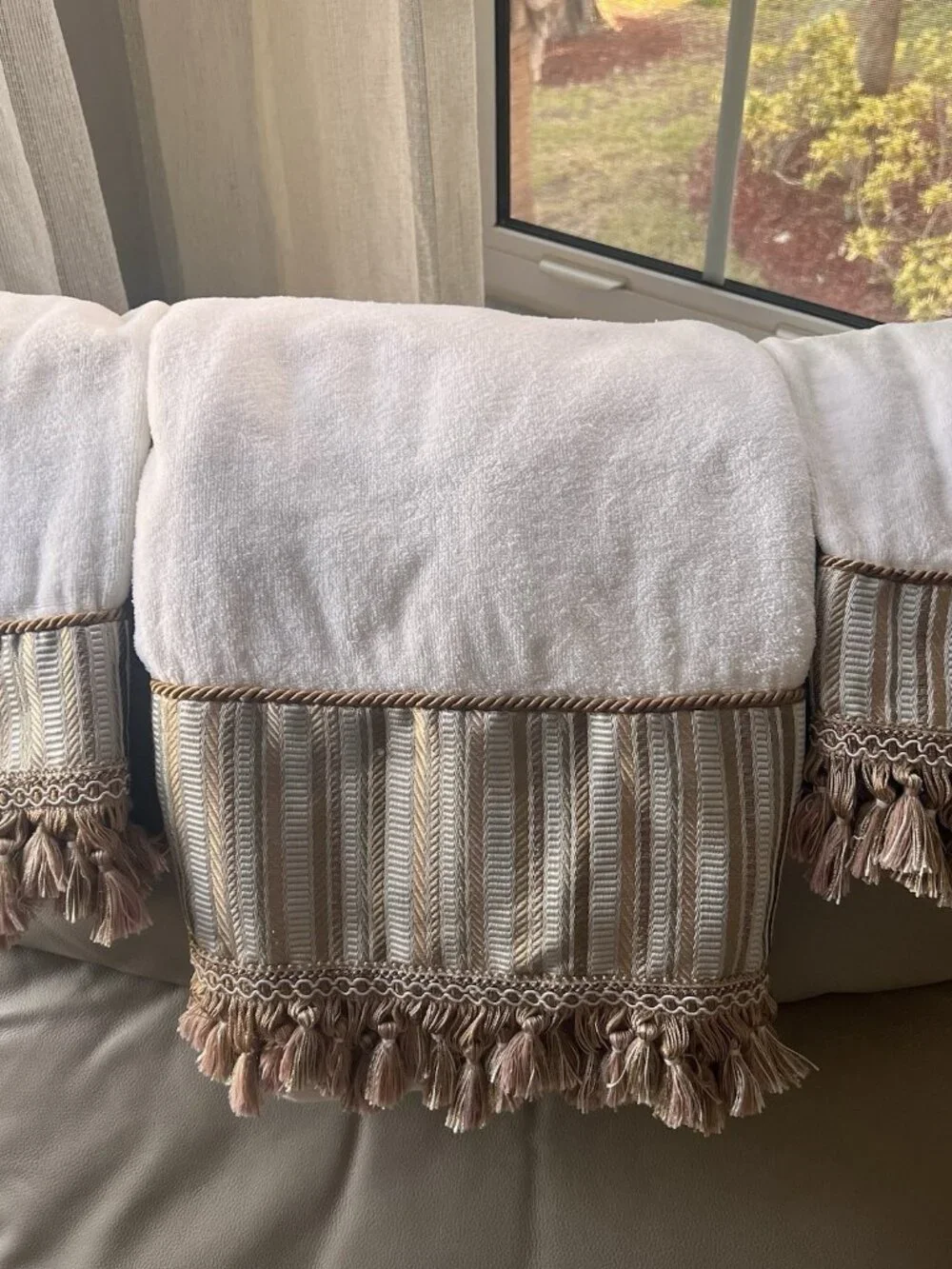 CROSCILL Tapestry Gold Fringed (3P) Bath & Hand Towels Set Vintage